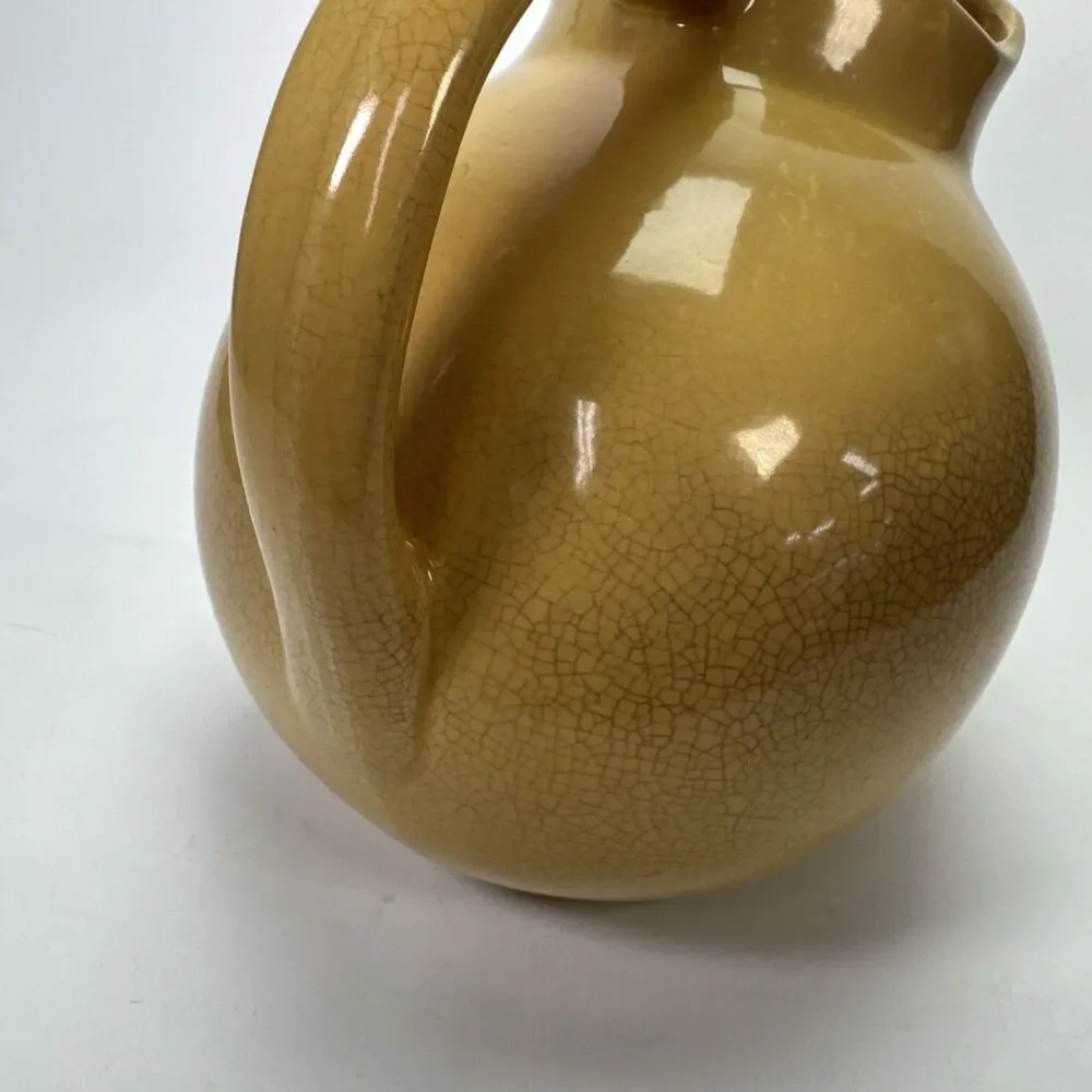 Vintage MCM Yellow Crazed Porcelain Water Pitcher USA w/ Ice Catcher 7